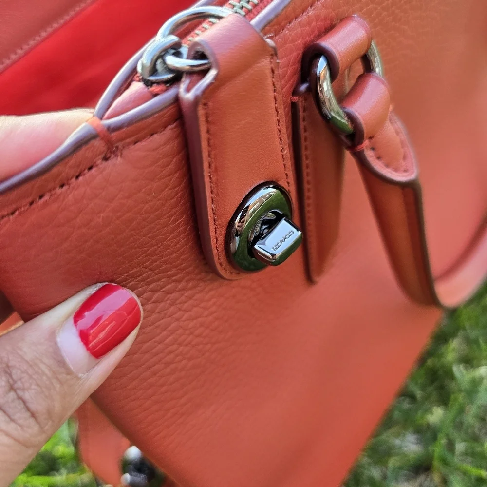 Coach Pebbled Leather Satchel in Rose Red
